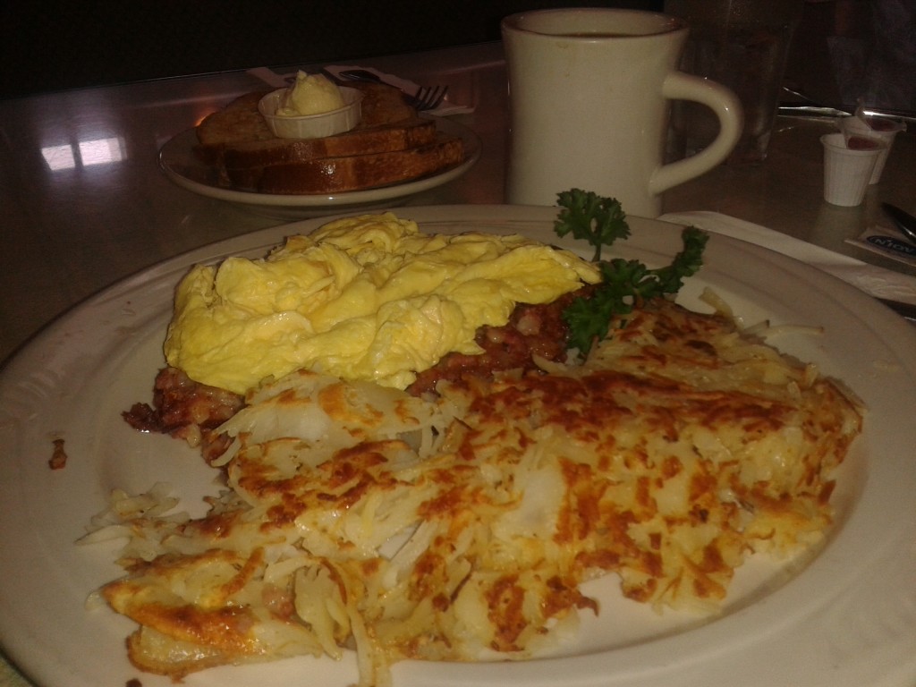 Mike's horrendously big breakfast at Wilma's cafe.